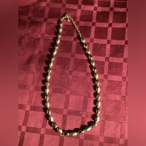 Brush gold and shiny gold, oval beaded necklace, 18 inch, adjustable